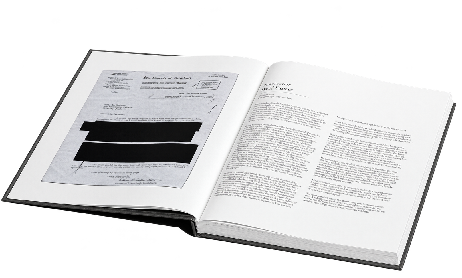 Enhanced presentation of the letter and introduction spread, with private details blacked out.