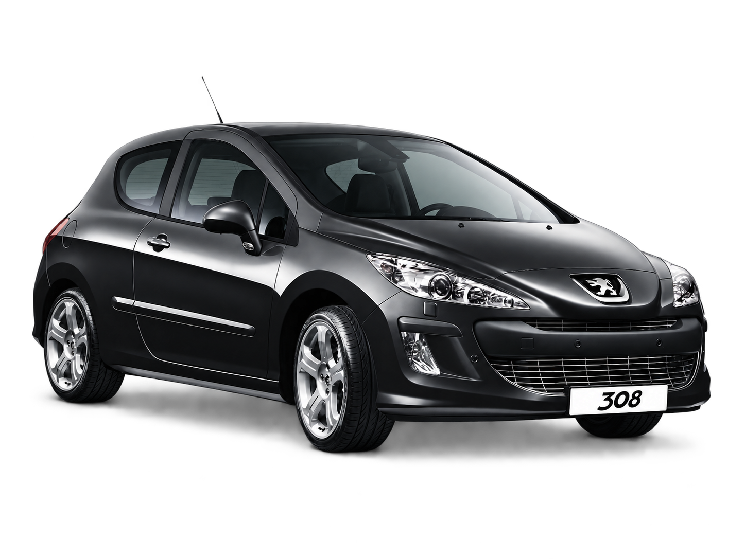 The black Peugeot 308, isolated from its studio background.