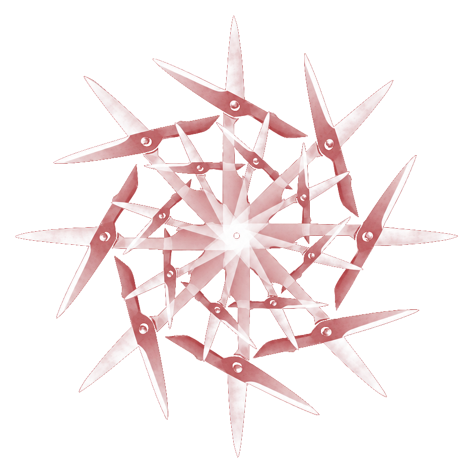 Restored view of Paul’s snowflake made from repeated red studio scissors.